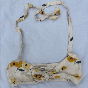 Billabong Yellow Floral Tie-Front Bikini Top